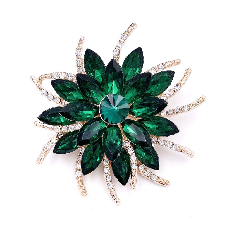 LAXPICOL Vintage Women's Green Austrian Crystal Elegant Flower Brooch Wreath Wedding Broach Pin - Image 1